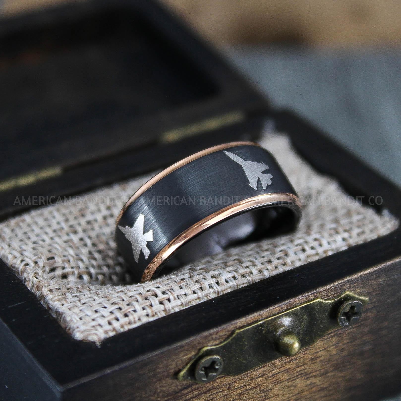 IMG_1402 Fighter Aircraft Ring, Army Ring, Military Ring, Airforce Ring, Military Jewelry, Black Wedding Band, His Wedding Band, Fighter Jet Wedding - Image 1