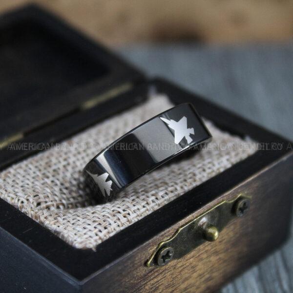 Fighter Aircraft Ring, Army Ring, Military Ring, Airforce Ring, Military Jewelry, Black Wedding Band, His Wedding Band, Fighter Jet Wedding