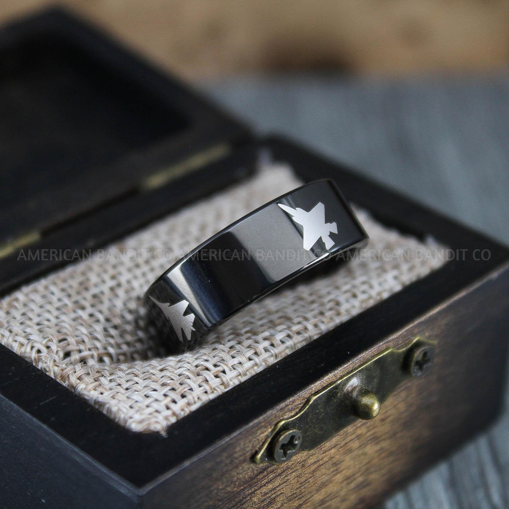 IMG_1403 Fighter Aircraft Ring, Army Ring, Military Ring, Airforce Ring, Military Jewelry, Black Wedding Band, His Wedding Band, Fighter Jet Wedding - Image 1