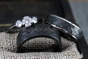 Hammered Rings, Black Wedding Rings, Black Wedding Bands, Couple Rings, Couple Wedding Bands, Couple Wedding Rings, Matching Couple Rings