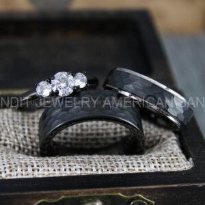 Hammered Rings, Black Wedding Rings, Black Wedding Bands, Couple Rings, Couple Wedding Bands, Couple Wedding Rings, Matching Couple Rings
