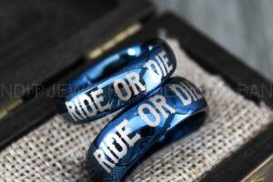 Ride or Die Rings, Blue Wedding Bands, Couple Ring Set, Matching Couple Rings