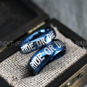 Ride or Die Rings, Blue Wedding Bands, Couple Ring Set, Matching Couple Rings