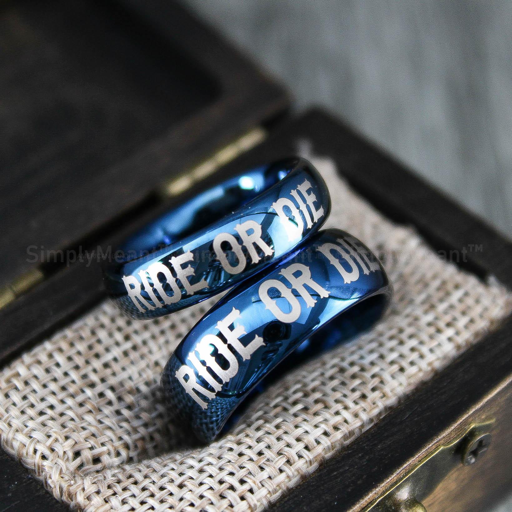 IMG_1488 Ride or Die Rings, Blue Wedding Bands, Couple Ring Set, Matching Couple Rings - Image 1