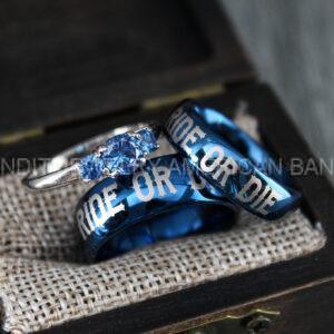 IMG_1489 Ride or Die Rings, Blue Wedding Bands, Couple Ring Set, Matching Couple Rings